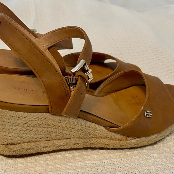 Tommy Hilfiger Tan‎ leather Sandals 6 jute wedge Ankle Strap casual summer - Picture 3 of 9